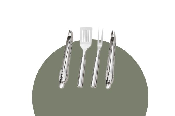 a set of silver grilling utensils